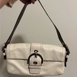 Coach White and Brown Leather Shoulder Bag